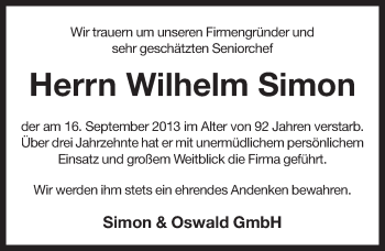 Traueranzeige von Wilhelm Simon von Pegnitz-Zeitung
